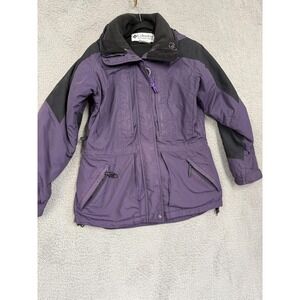 Columbia Jacket Womens Medium Purple‎ Black Interchange Hooded Fleece Lined Ski